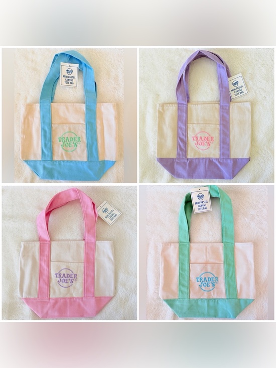 Trader Joe's Handbags - Trader Joe's Pastel Canvas Tote Bag - Set of 4 - Blue, Lavender, Pink, Mint